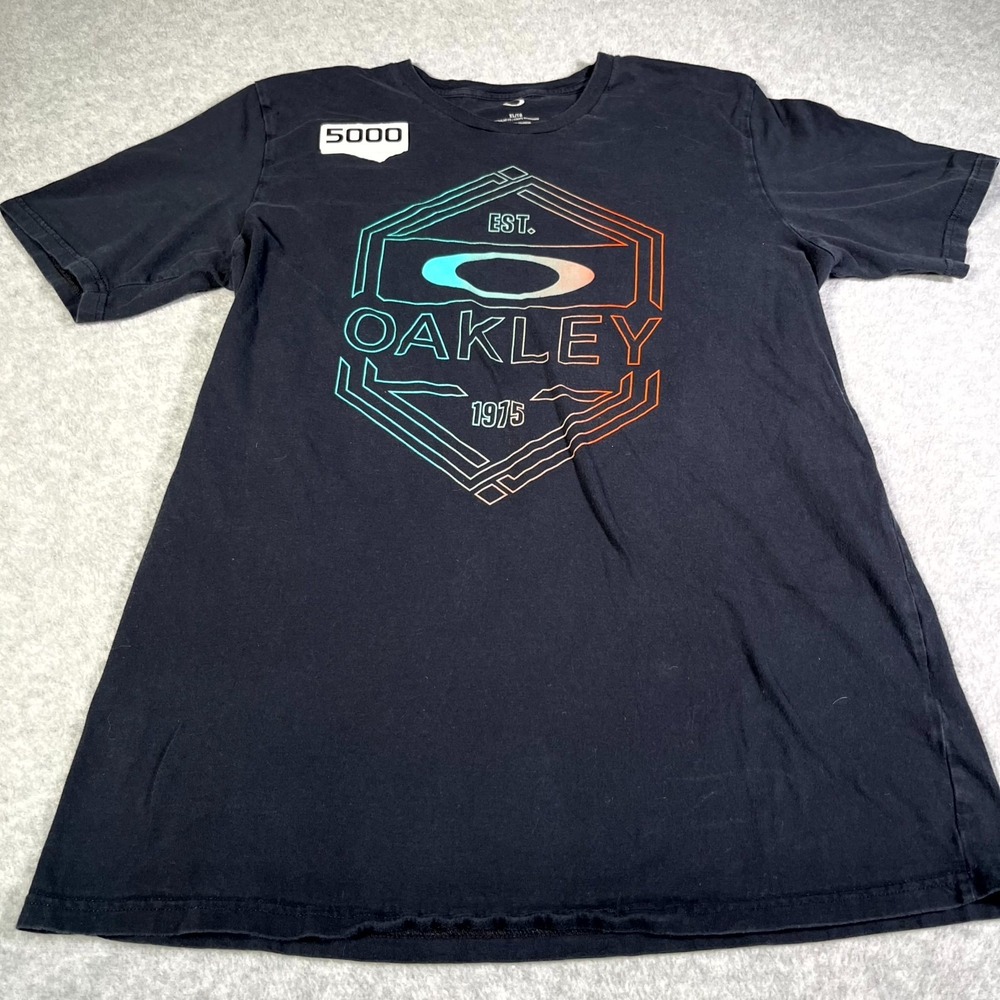Oakley Buckle T Shirt Mens XL Black Graphic Print Logo Regular Fit Crew Neck - Picture 2 of 7